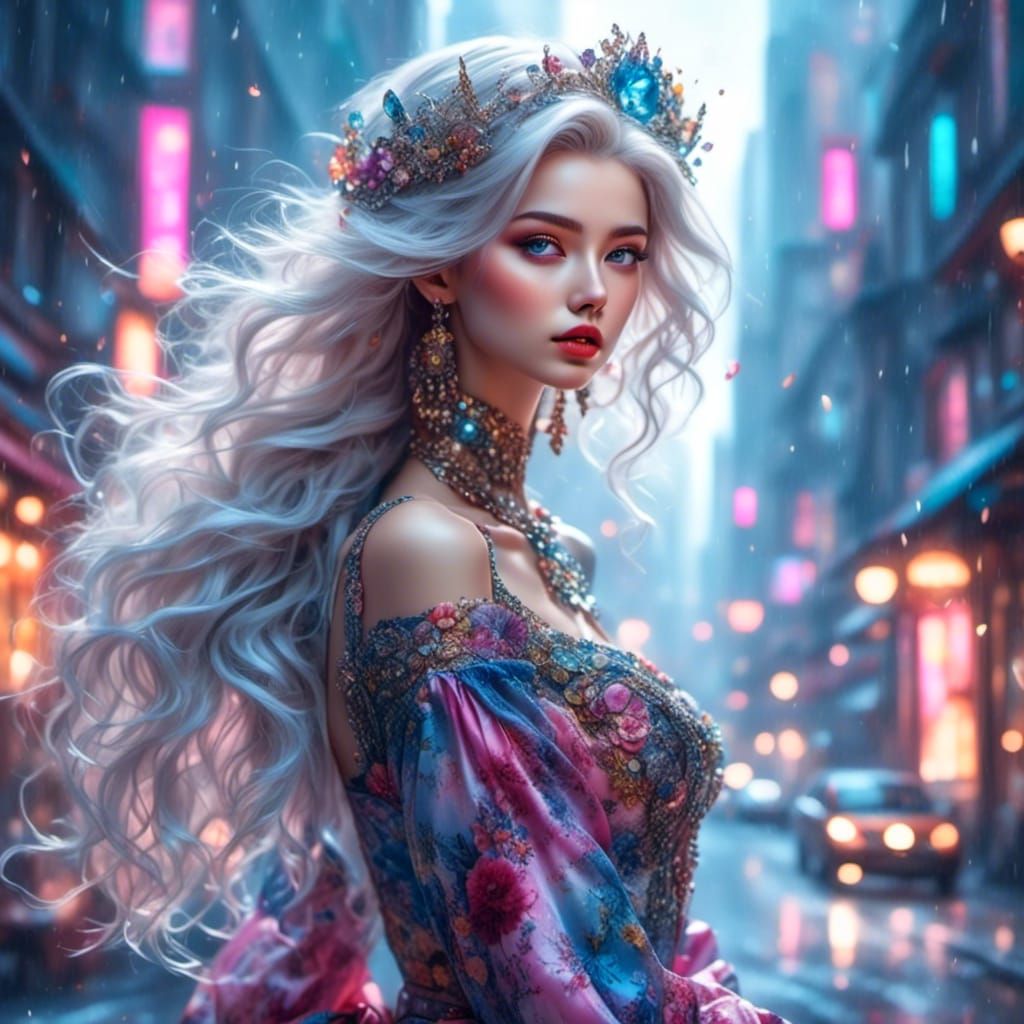 Hyperrealistic Anime Portrait of Woman with Gemstones