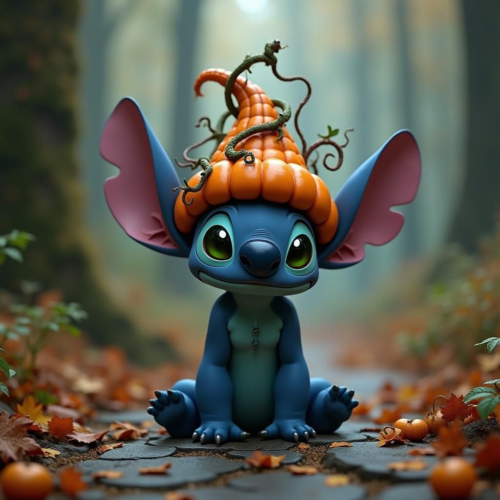 Stitch in Pumpkin Hat: Fantasy Matte Painting