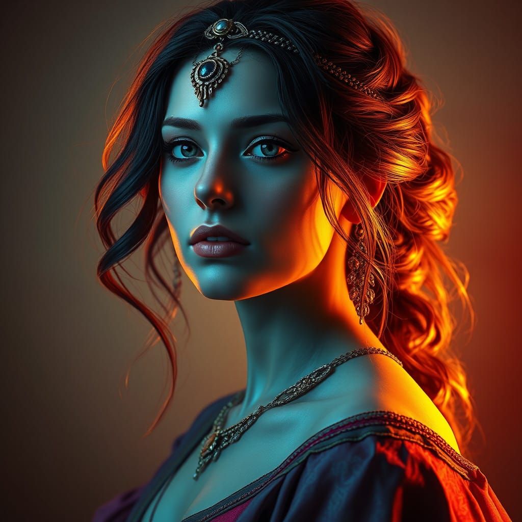 Ethereal Royal Beauty Illuminated by Golden Light