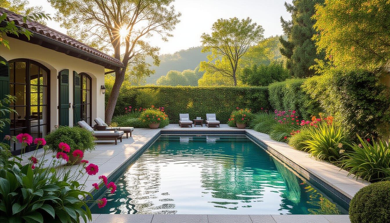 Impressionistic Garden with Pool and Wildflowers