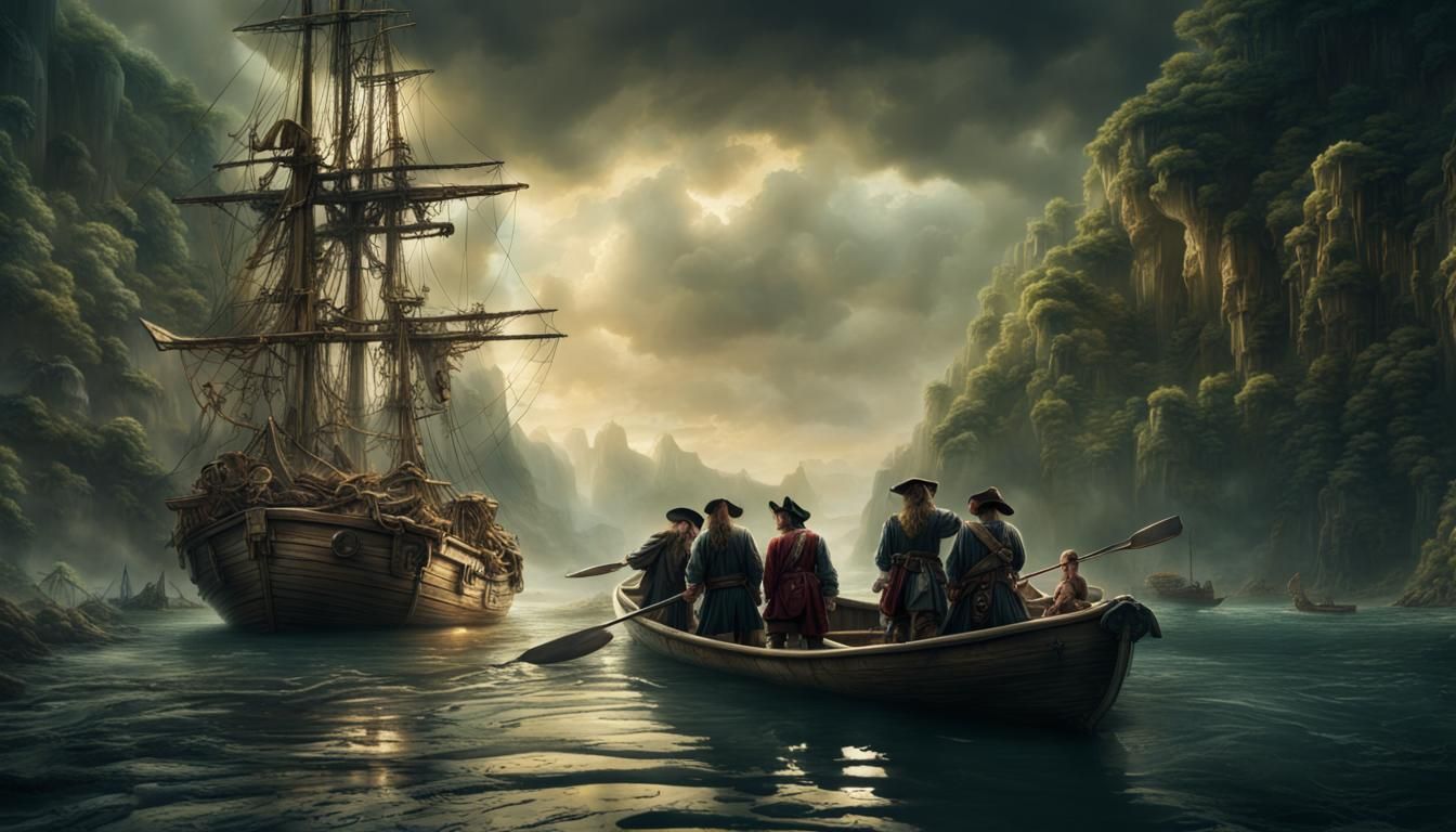Pirates in Rowing Boat: Dramatic Digital Painting