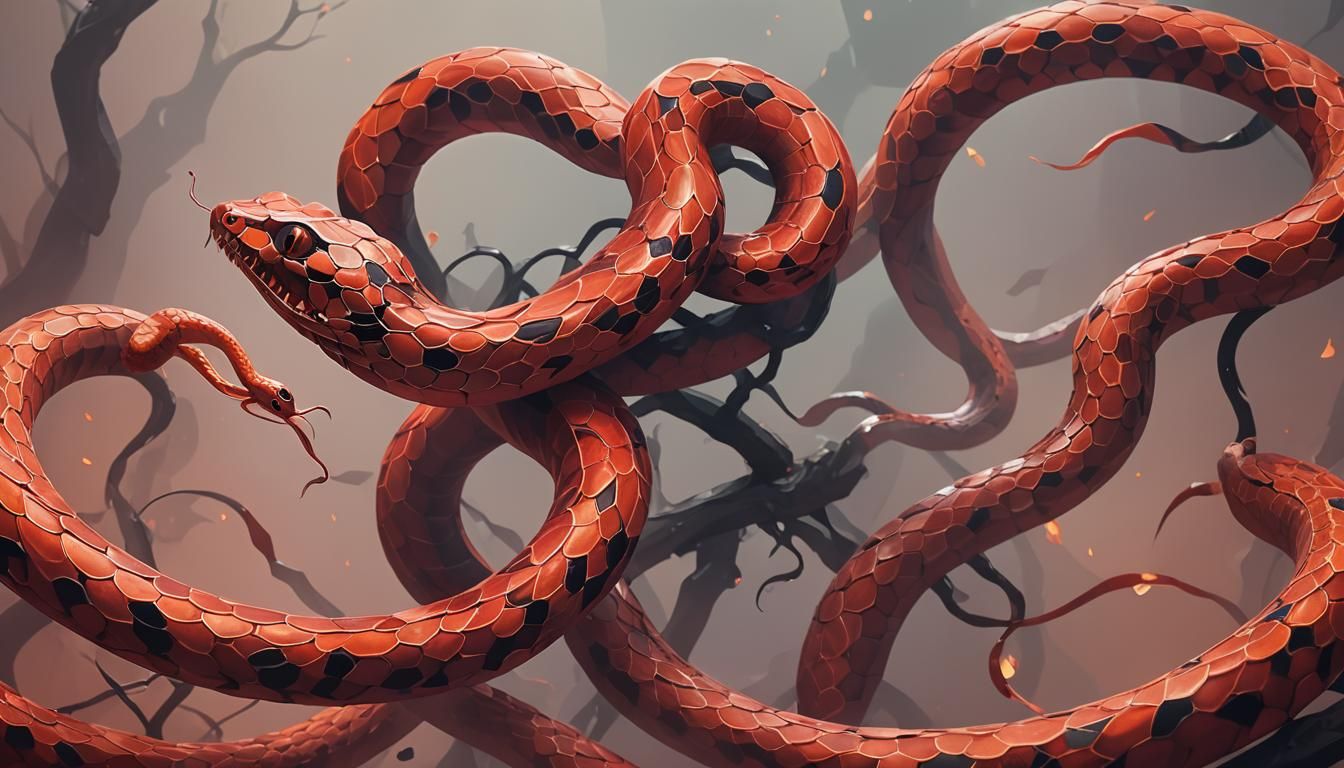 Red Snake Guardian of Ghost Gowa: Low-Poly 3D Art