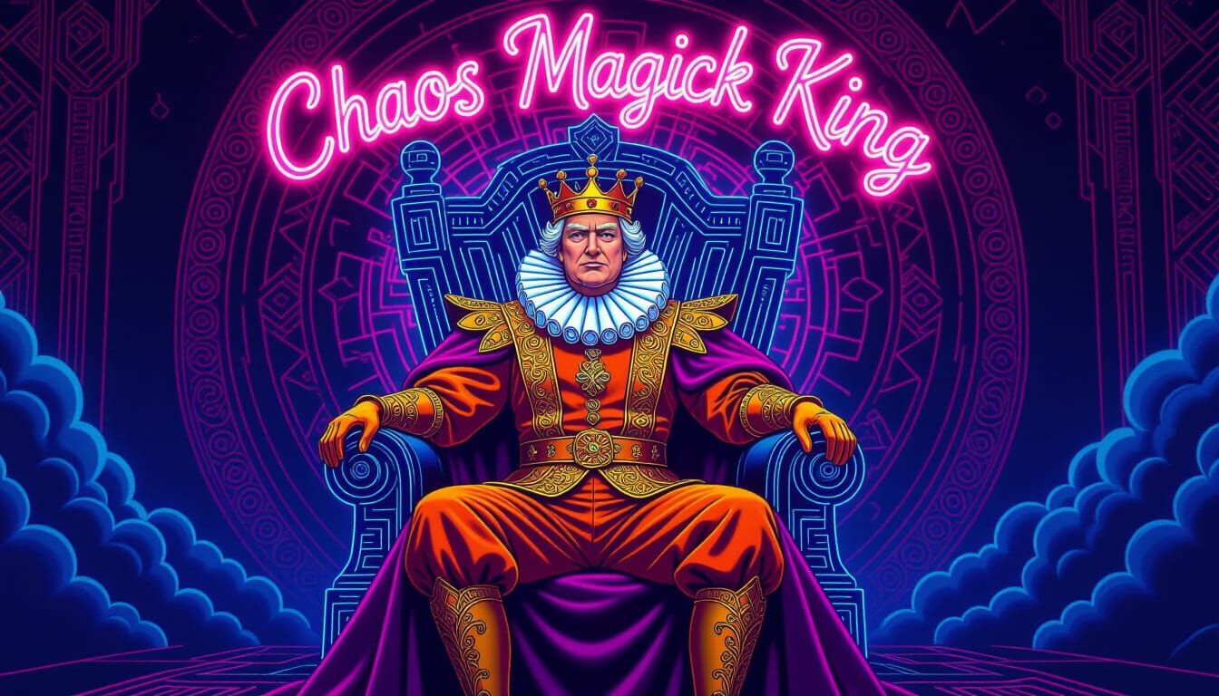 Jester King on Cybernetic Throne in Dystopian Futurism