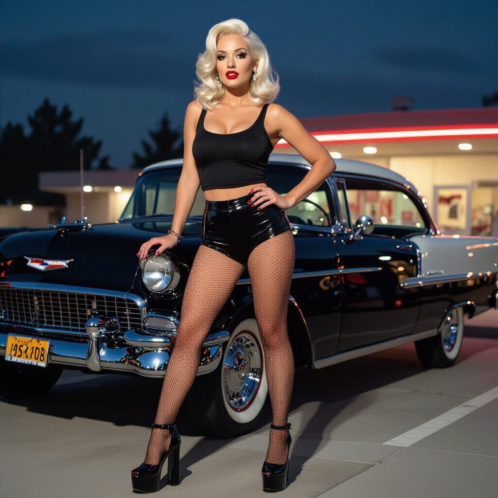 Retro-Modern Pin-Up Girl at the Drive-In