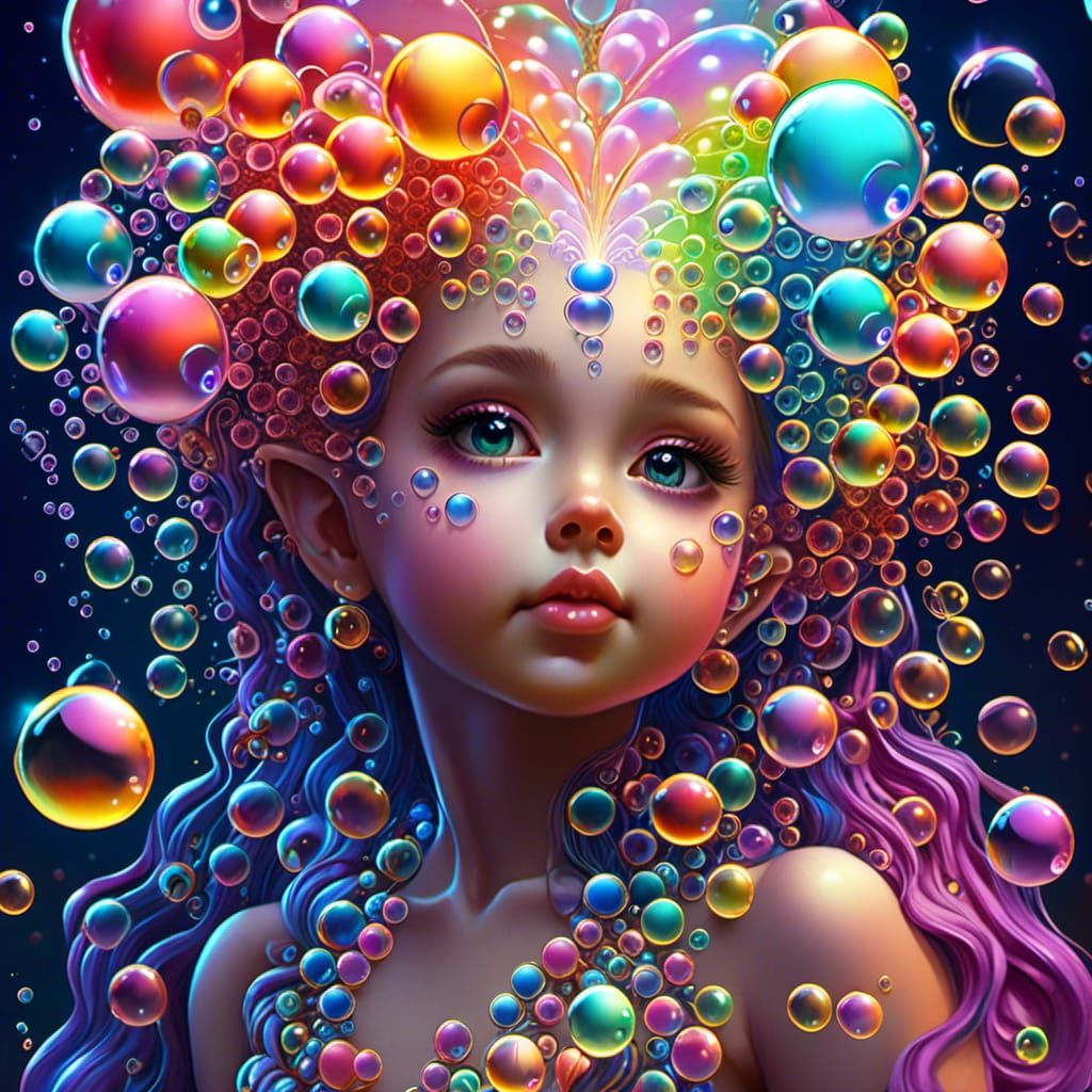 Rainbow Bubble Creature in Surreal Digital Art Style