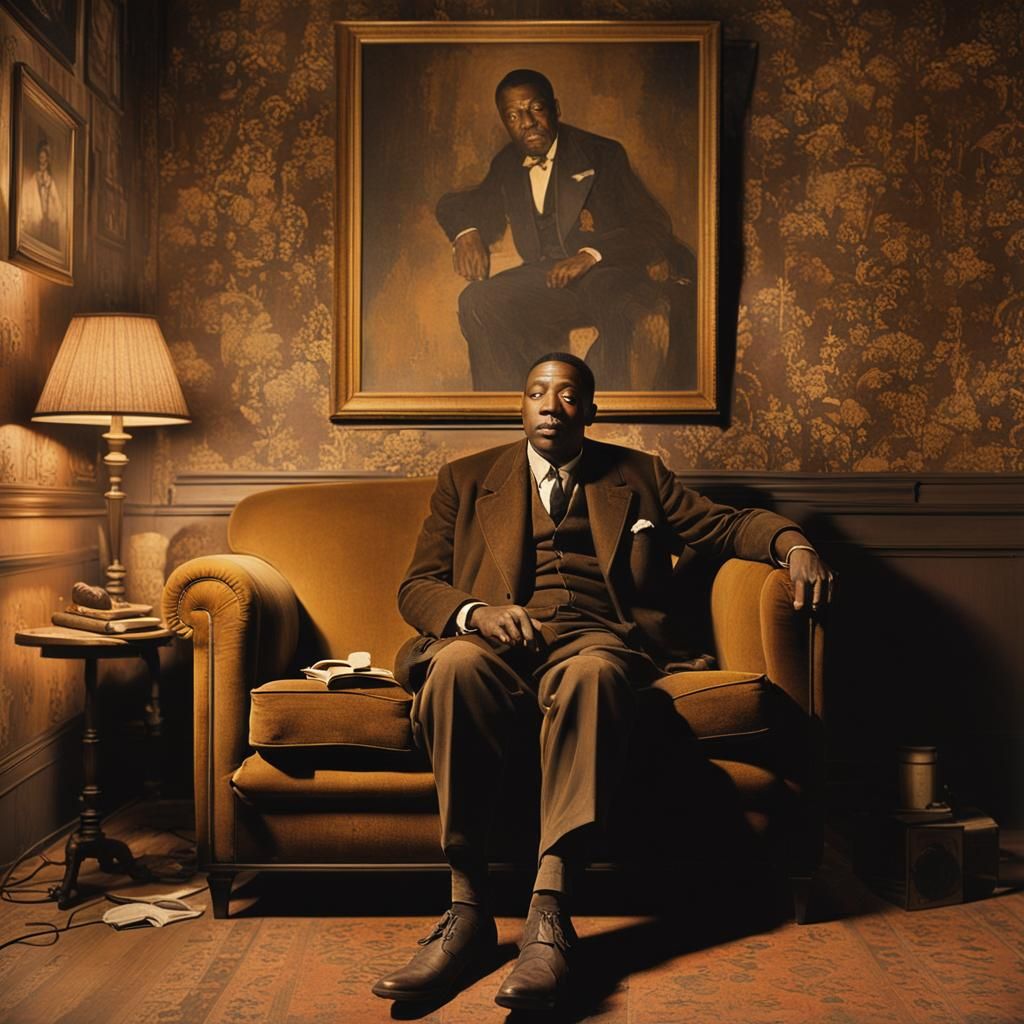 Harlem Renaissance Jazz Musician in Dimly Lit Room