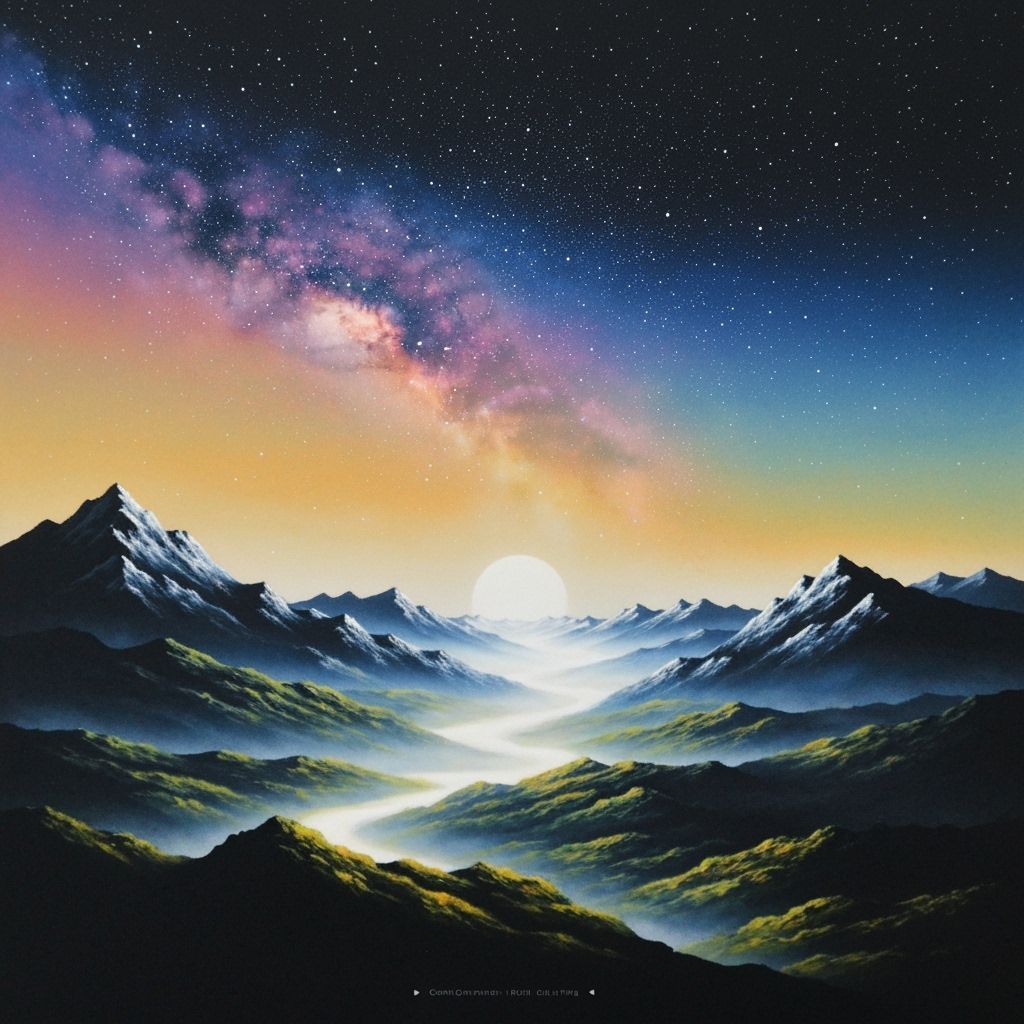 Abstract Starry Landscape in Airbrush Style
