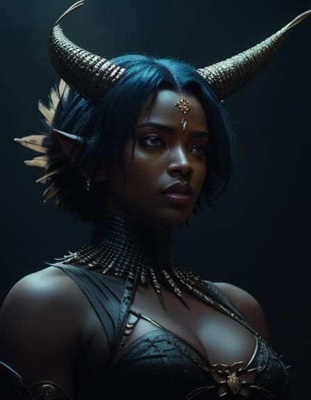 Winged Supermodel with Horns in Cinematic Style