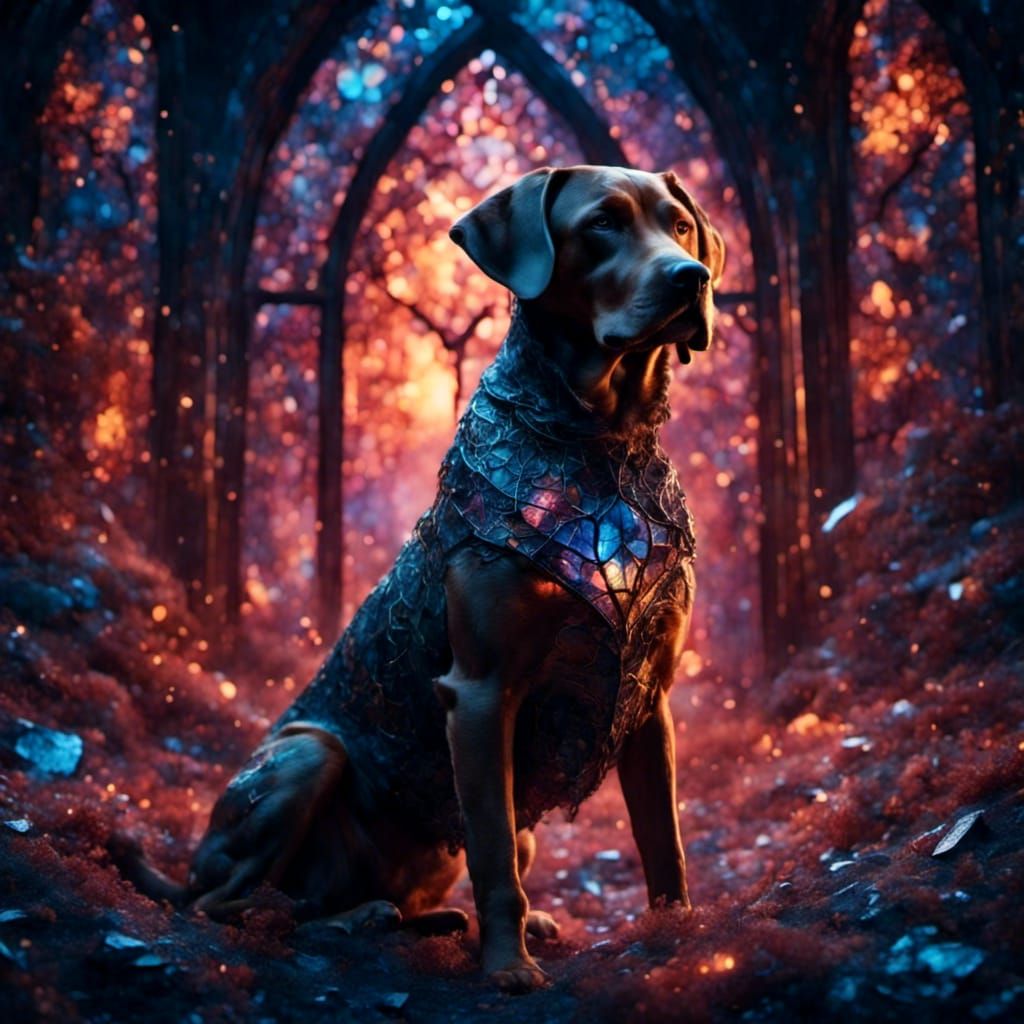 Glowing Stained Glass Vizsla: Detailed Fantasy Art