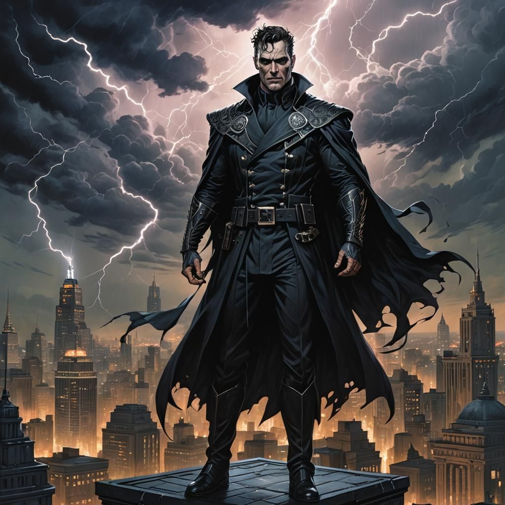 Dark Metropolis Villain in Comic Book Art Style