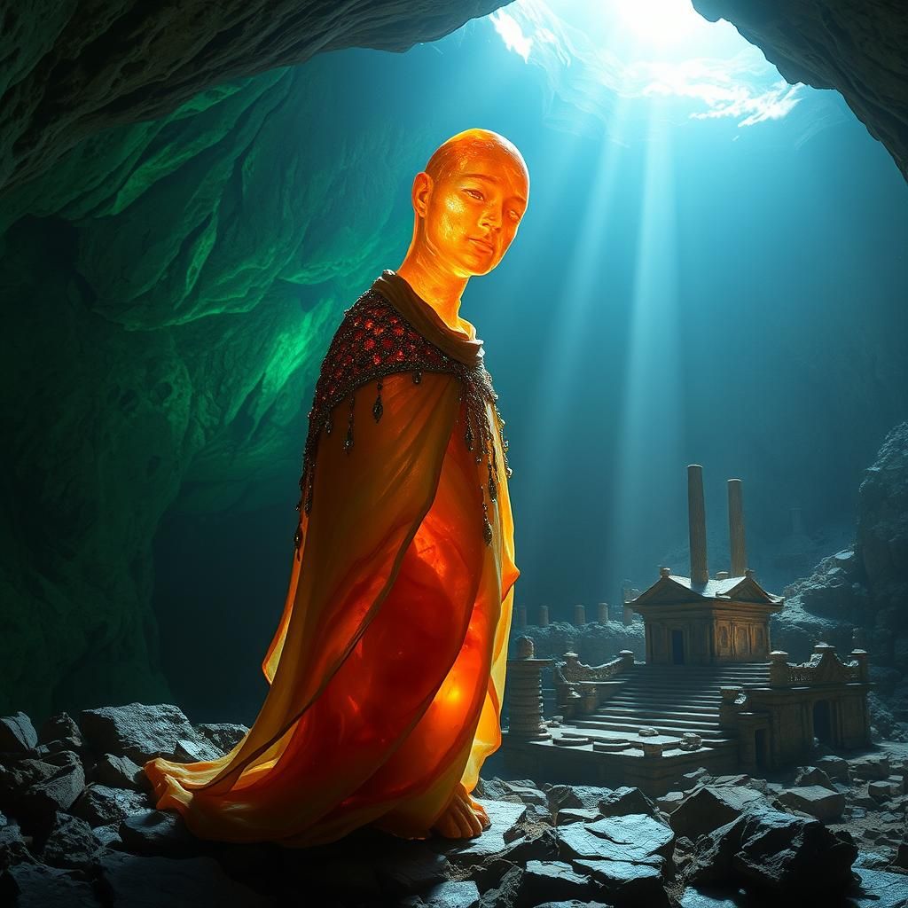 Anthropomorphic Fire Agate Speleothem in a Karst Cavern