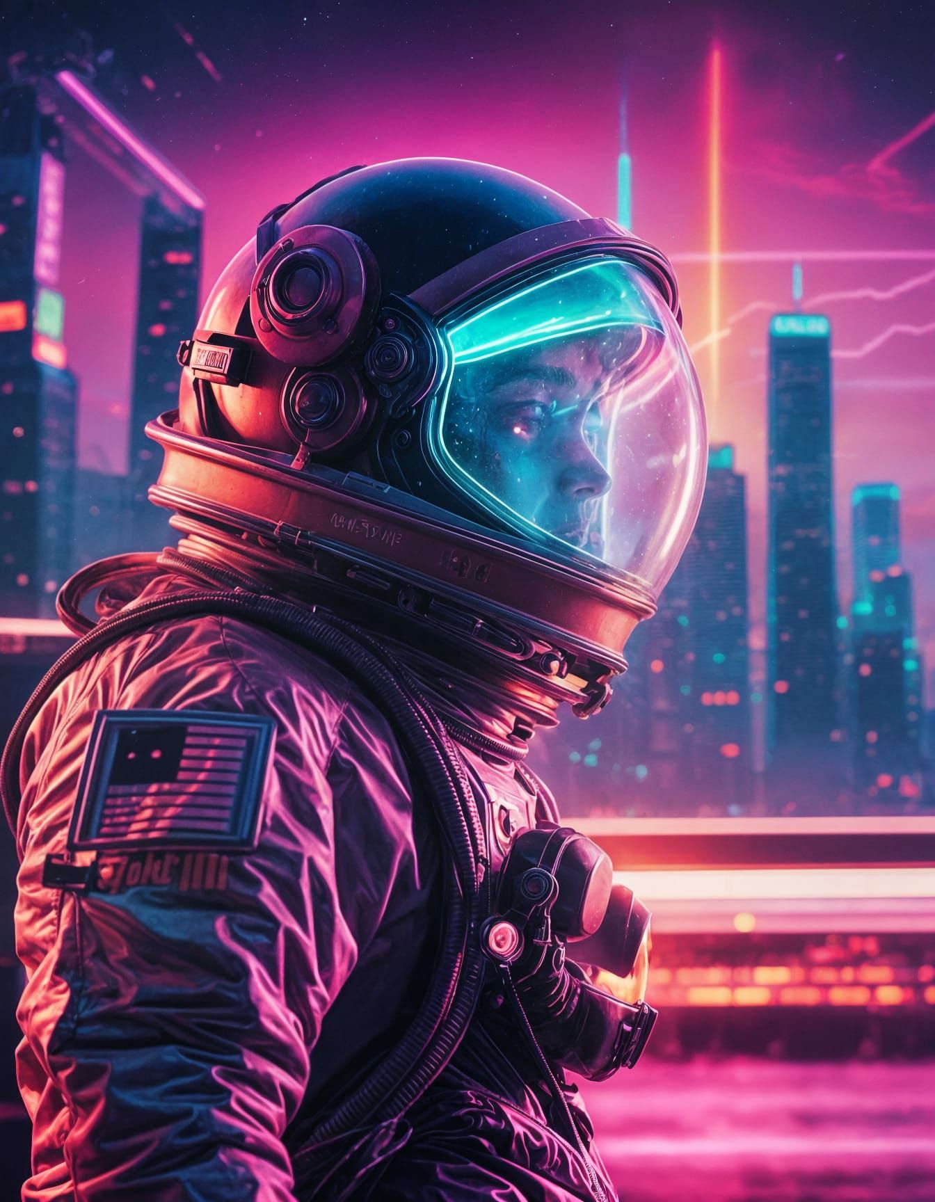 Synthwave Astronaut in Neon Storm