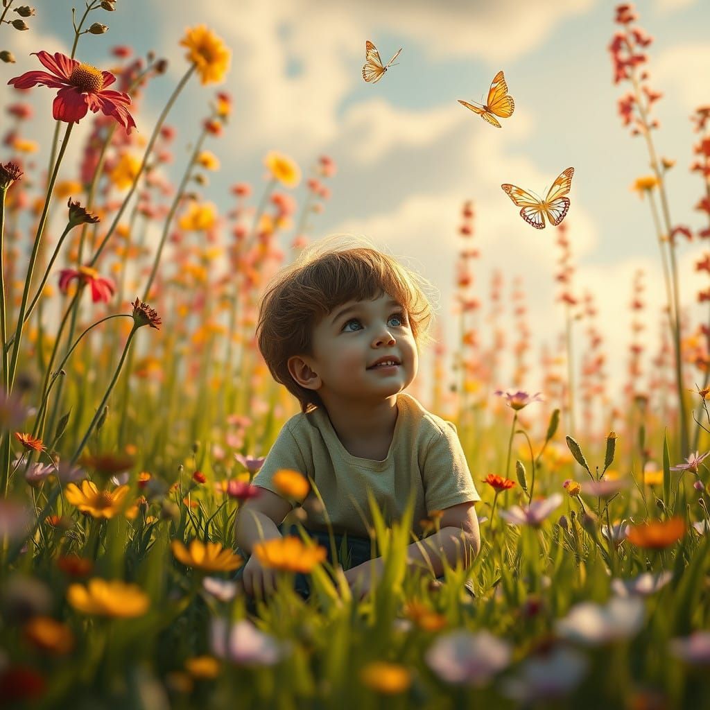 Serene Autistic Child in Vibrant Fantasy Landscape