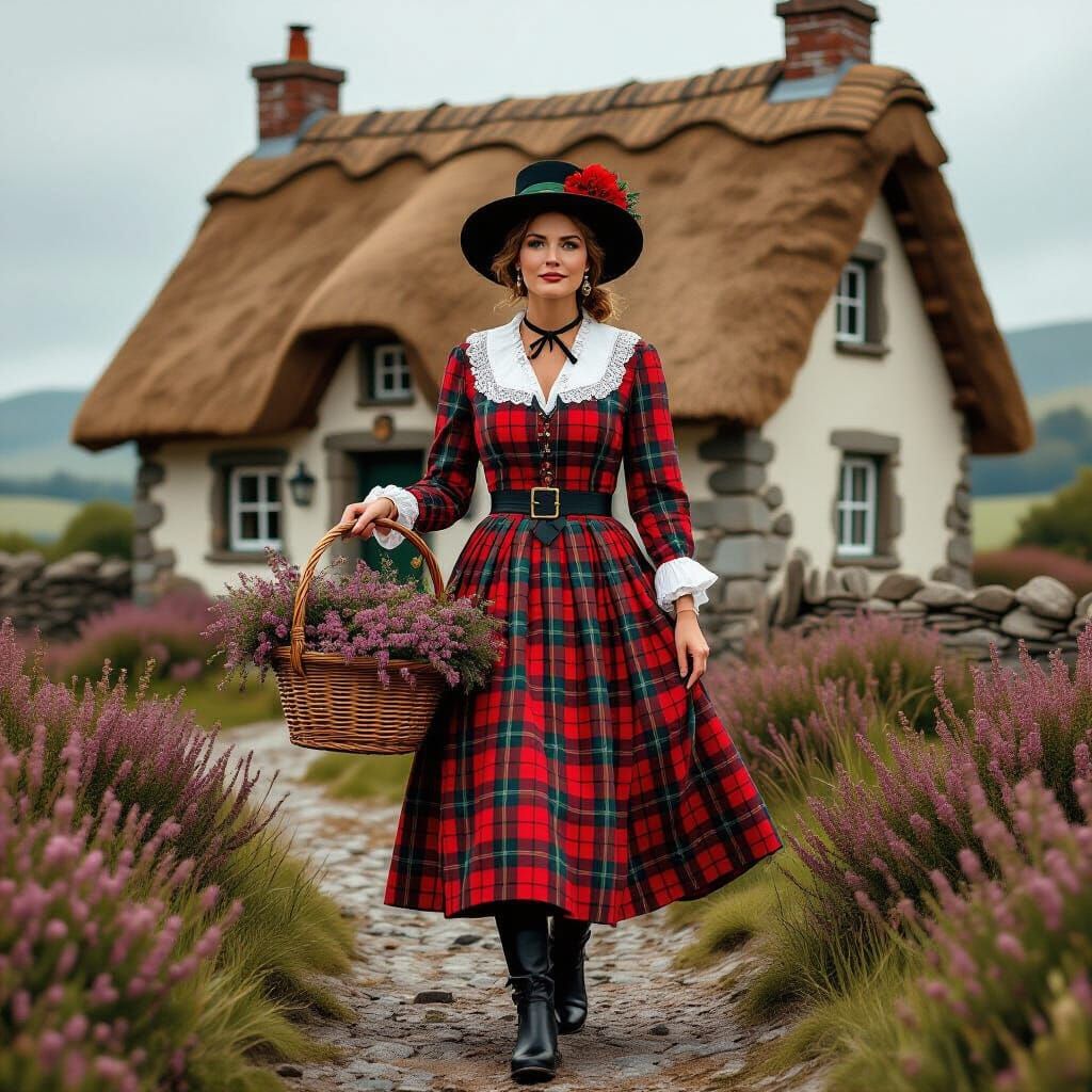 Irish Woman with Heather, Matte Painting Style