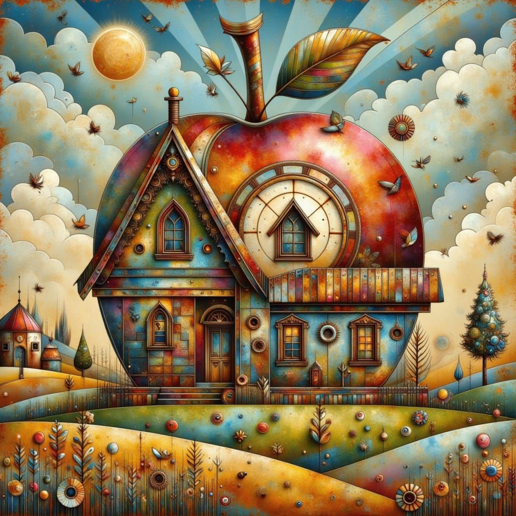 Giant Steampunk Apple House in Earthy Bricks and Shimmering ...