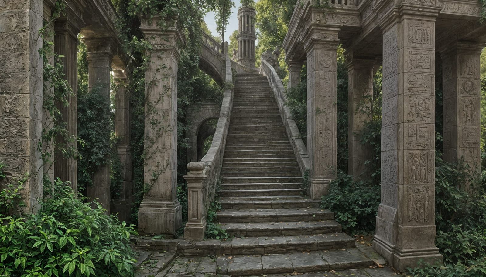 Ancient Ruins Landscape with Escher Staircase