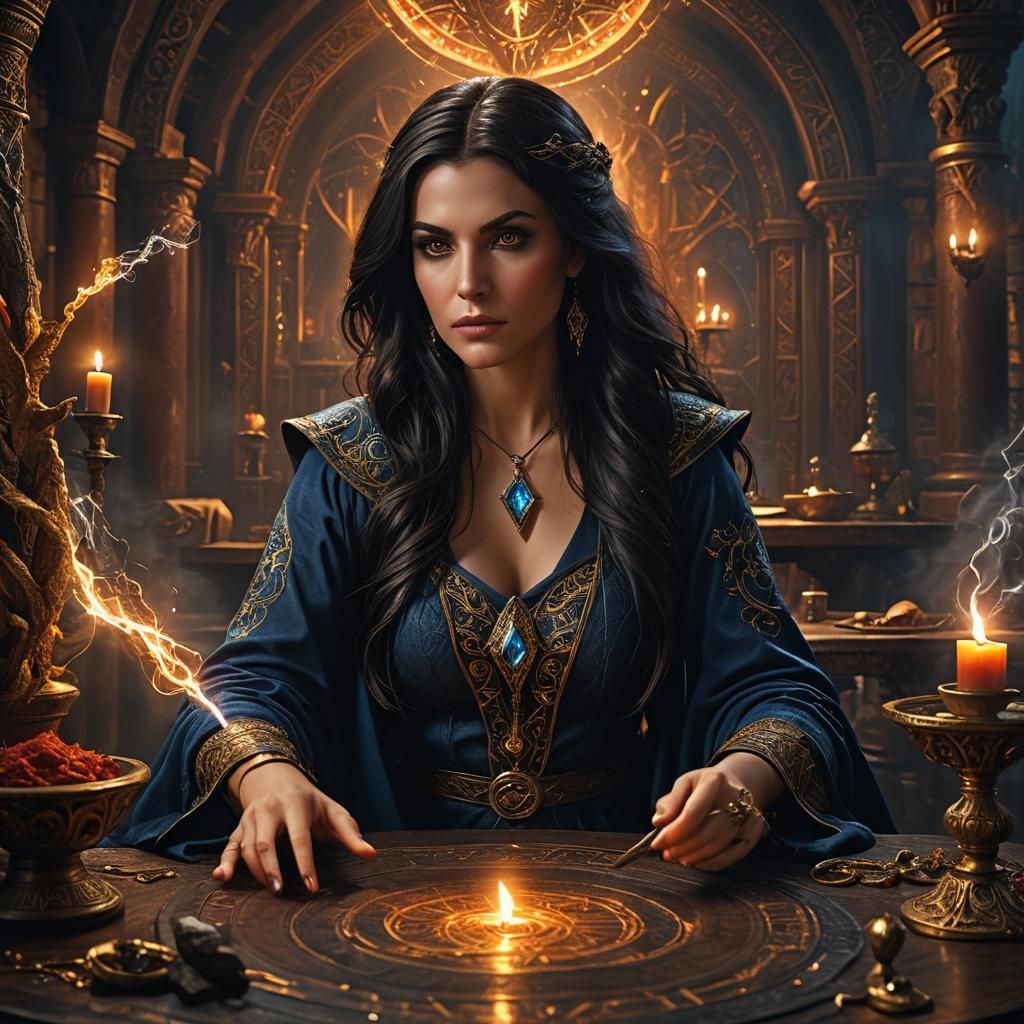 Enchanting Dark Sorceress Casting Spells: Digital Matte Pain...