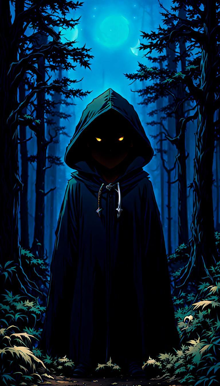 Chibi Werewolf Reaper in Forest, Anime Cartoon