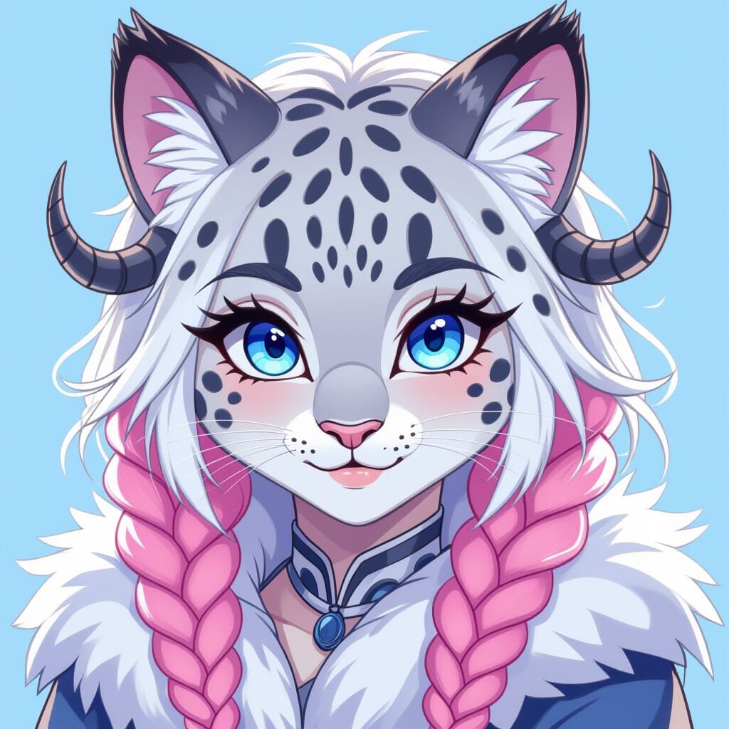 Anime-Style Female Charr with Snow Leopard Features