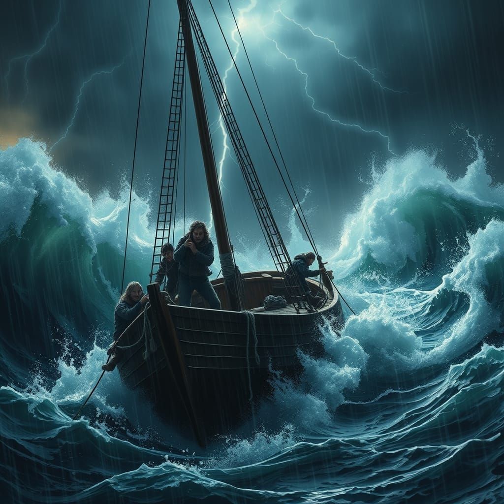 Stormy Seas: A Crew's Desperate Struggle in a Turbulent Sea