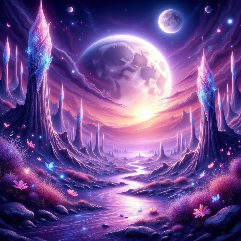 Iridescent Alien Landscape in a Sci-Fi Style