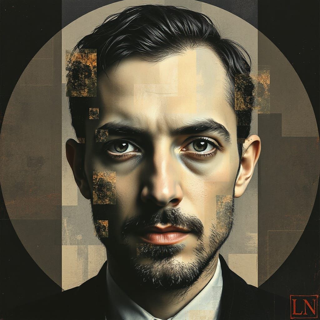 Geometric Abstract Portrait in Brutalist Style