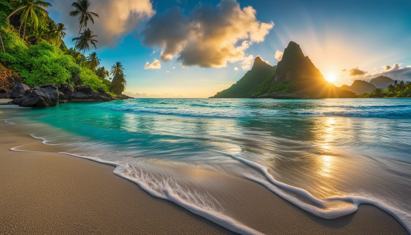Tahiti Beach Cove with Blue-Green Waves