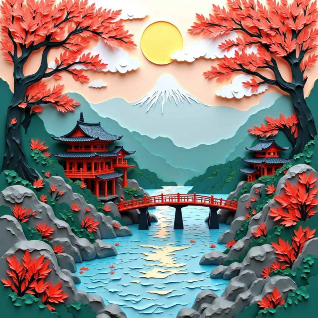 Japanese Papercut Landscape in Chinapunk Style