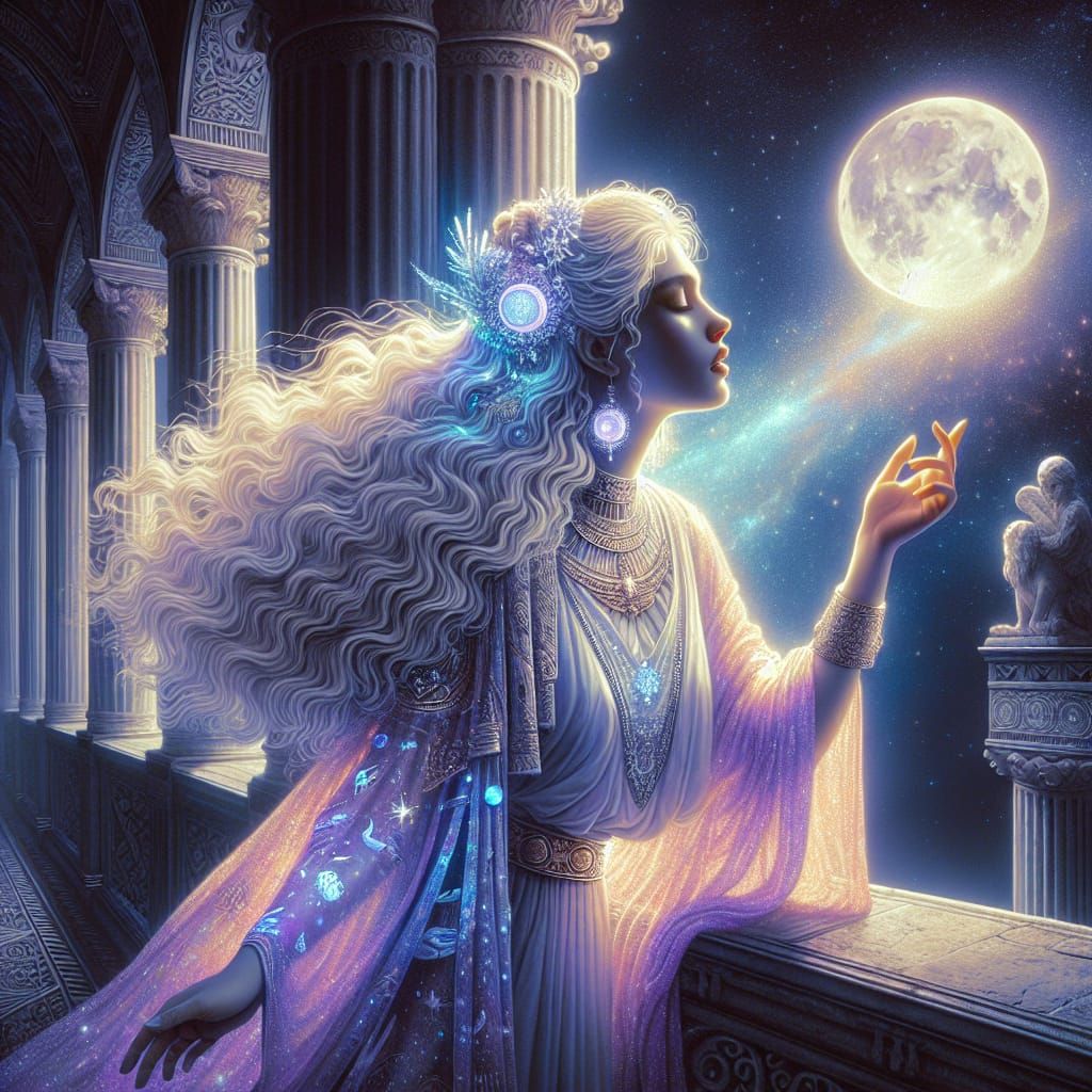 Luminous Goddess of the Moon in Vibrant Triadic Colors