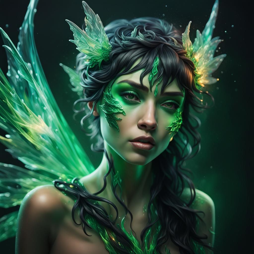 Crystal Fairy with Black and Green Flames