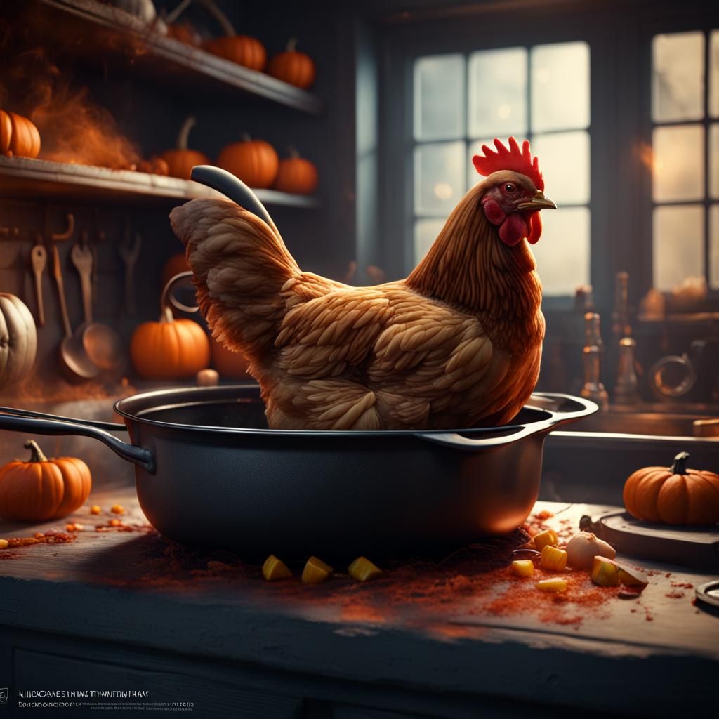 Halloween Kitchen Chicken: Detailed Matte Painting