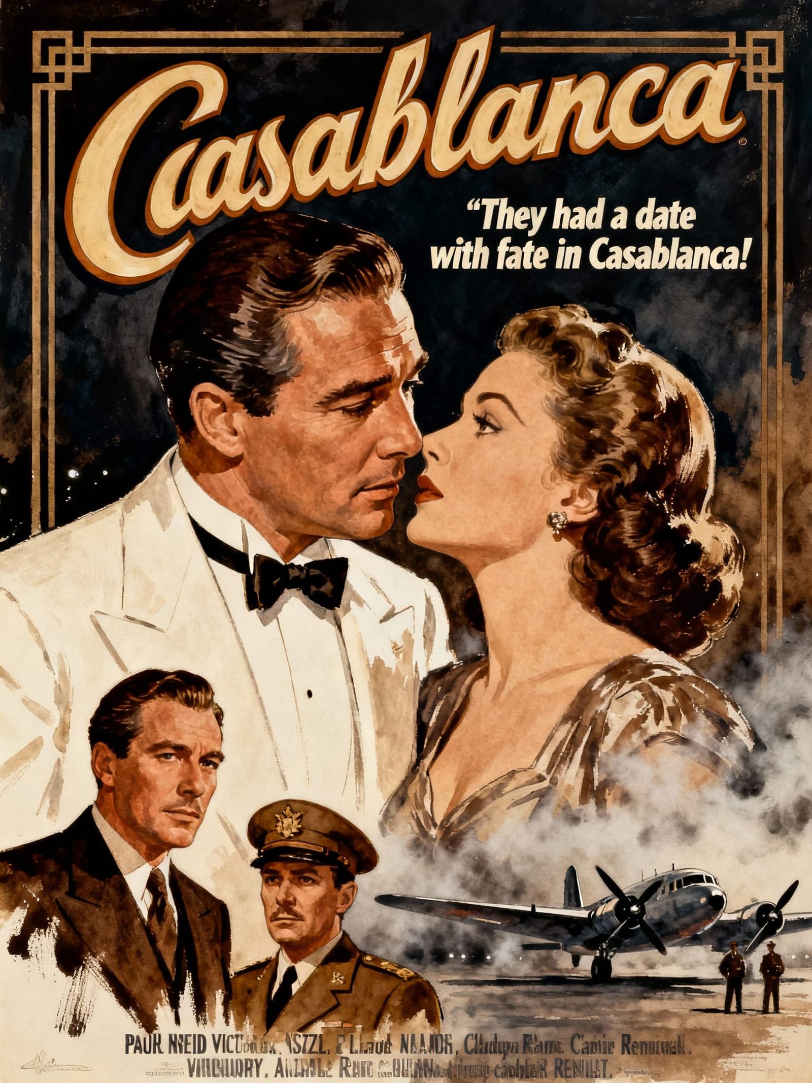 Casablanca Movie Poster: Bogart & Bergman Romance