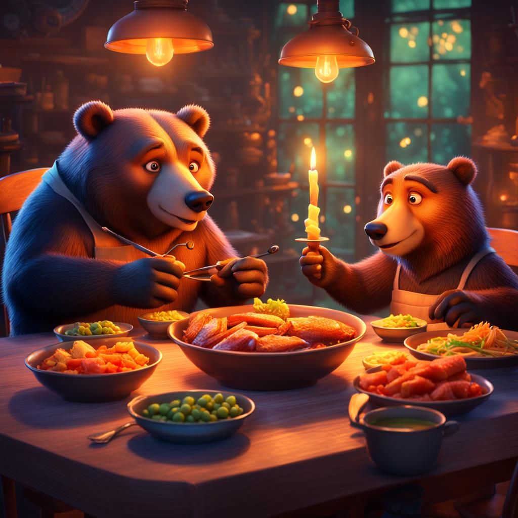 Kenai and Nita's Romantic Dinner: Pixar-Style 3D Art