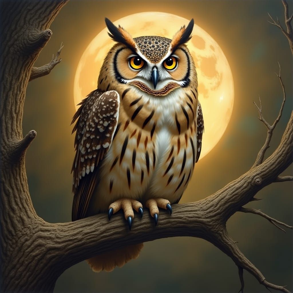 Majestic Owl Portrait in Wildlife Art Style