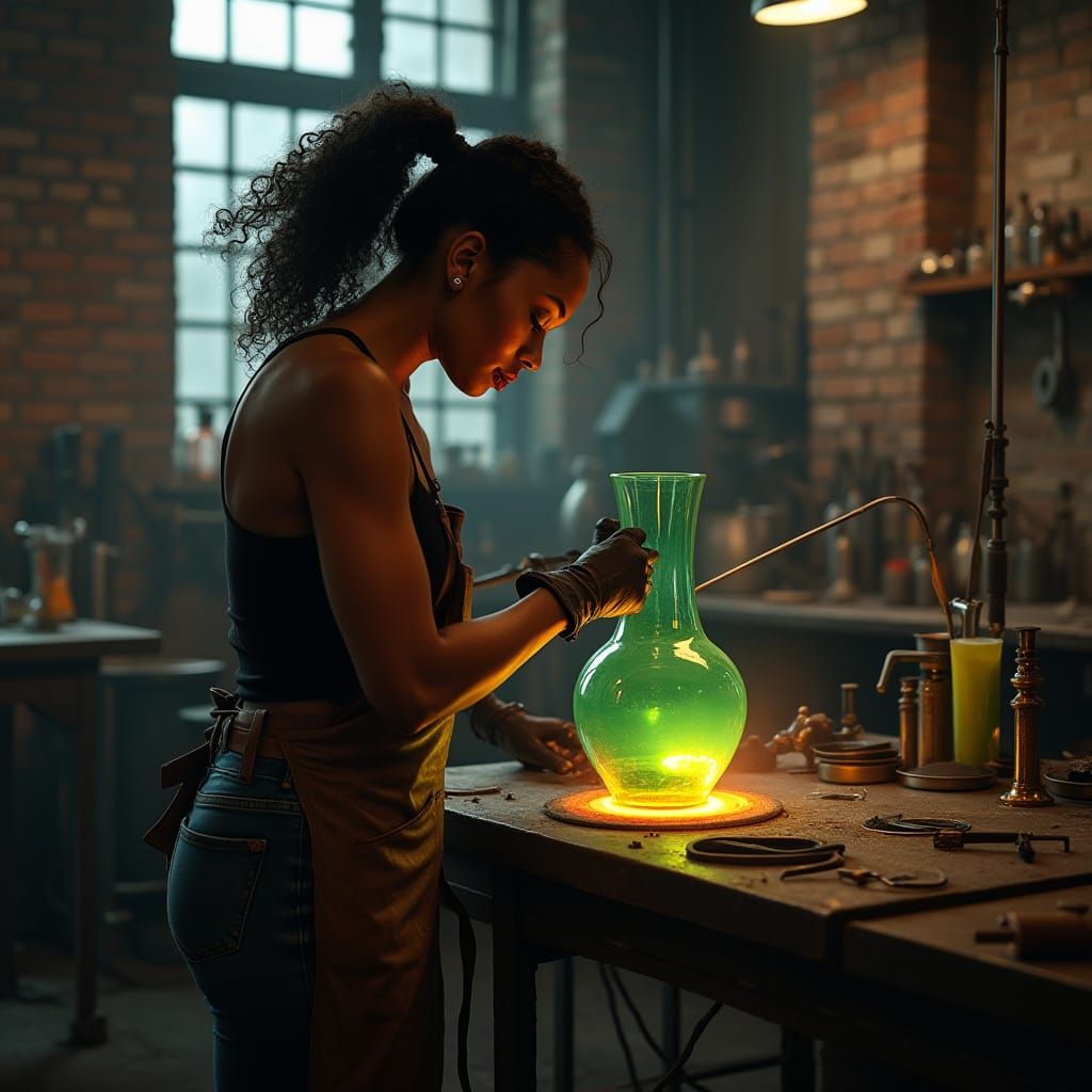 Dark Beauty Shapes Glass Vase in Moody Glassblowing Studio