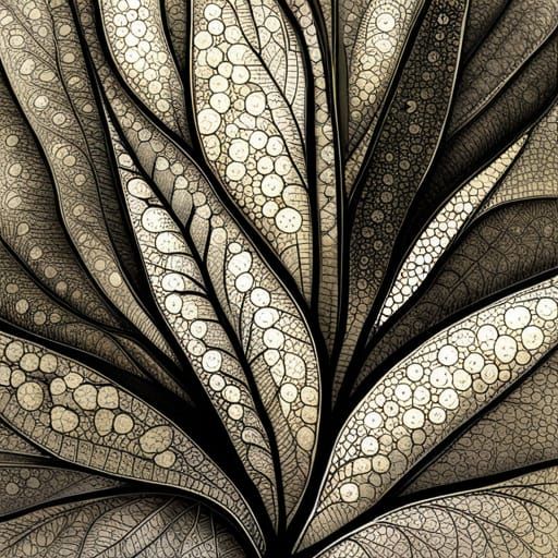 Detailed Black Ink Drawing of Abstract Leaves