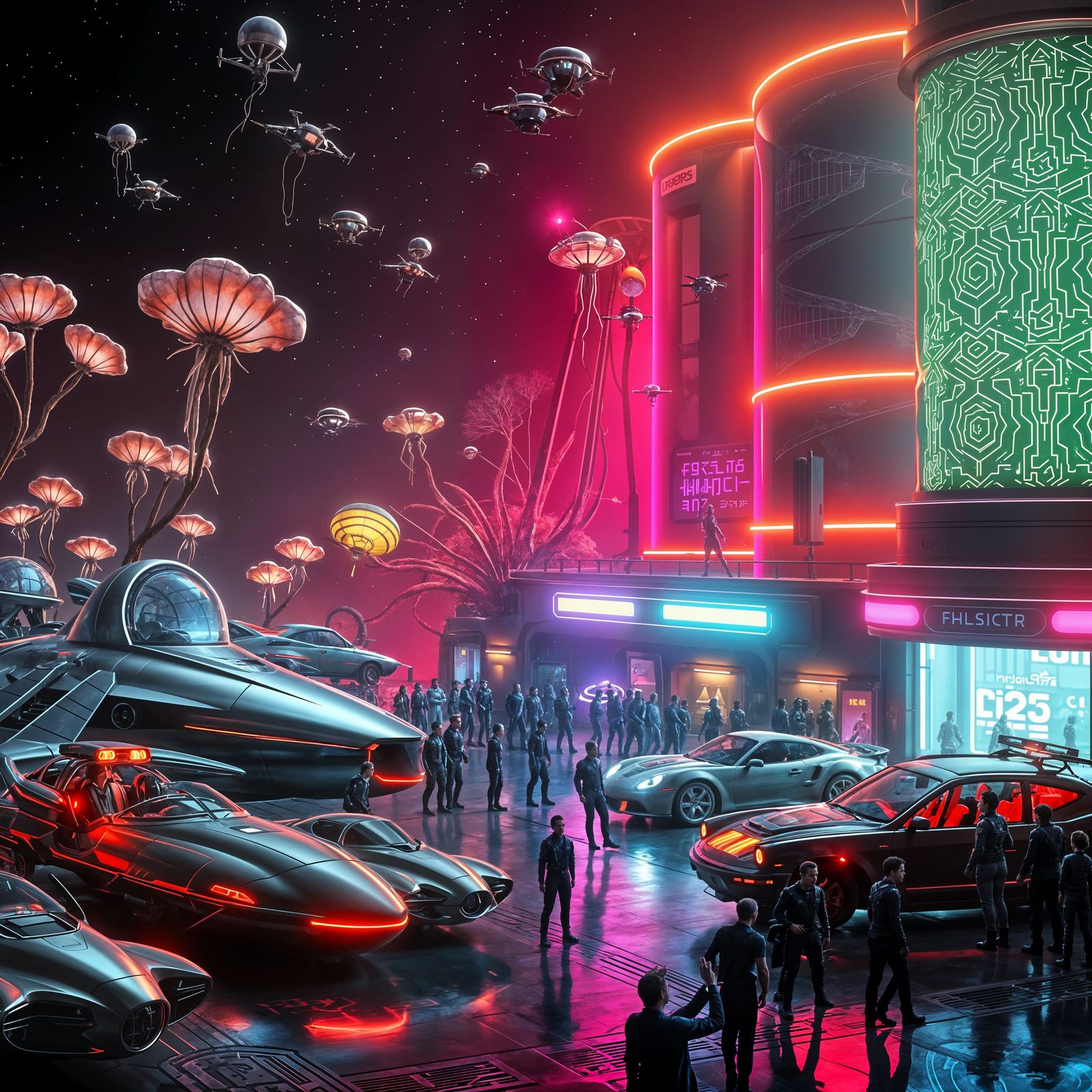 Futuristic Extraterrestrial Fuel Stop in Vivid Colors