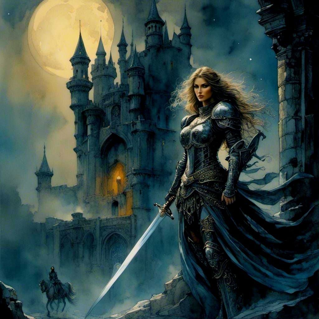 Beautiful Knight with Flowing Hair in Dark Fantasy Style