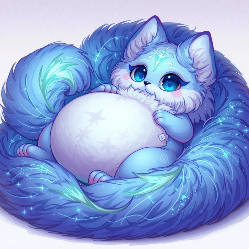 Dreamy Cosmic Fox Reclines on its Furry Bed