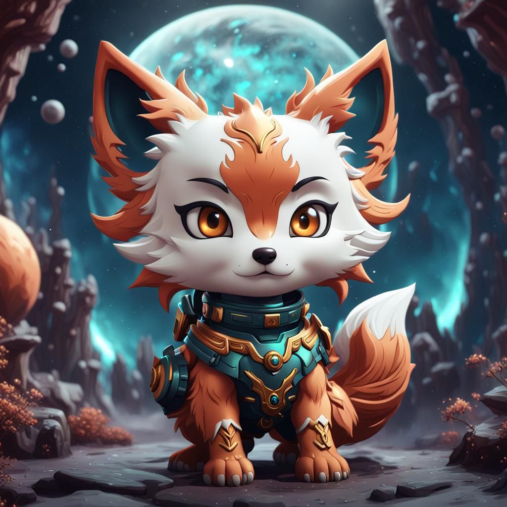 Chibi Space Kitsune in Detailed Digital Art