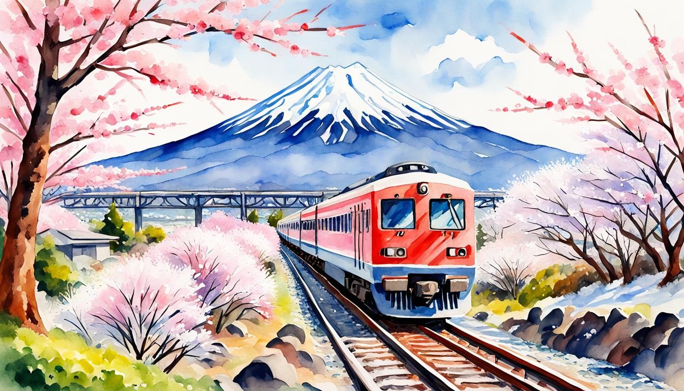 Scenic Train Journey In Japan.