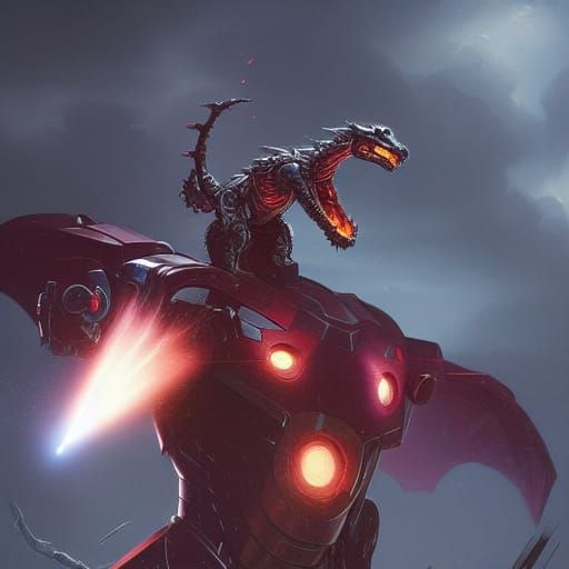 Iron Man Villain Rides Robot Dragon in Dark Fantasy