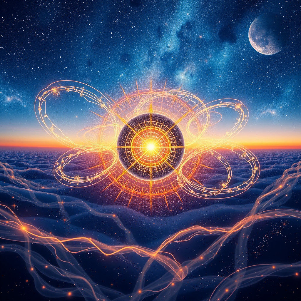 Glowing Cosmic Sphere Radiating Energy Waves