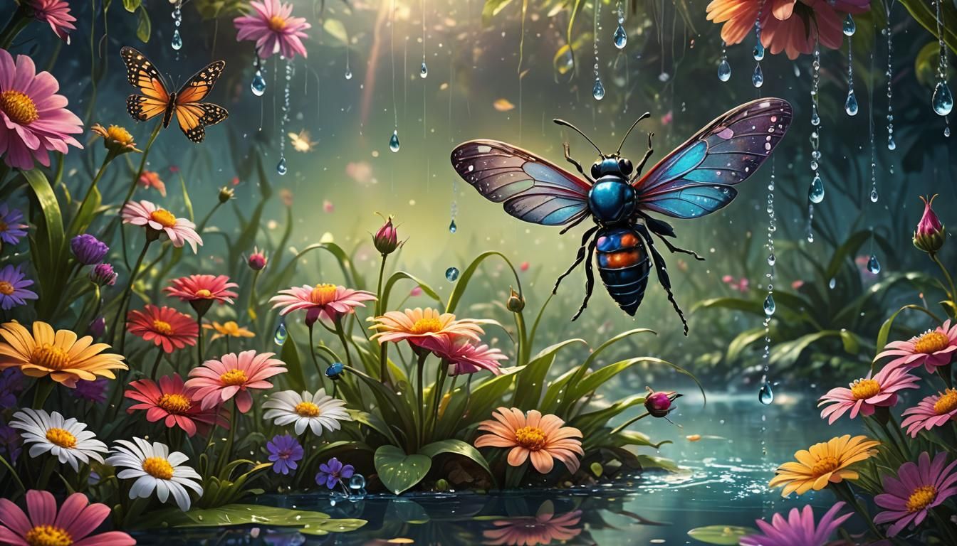 Enchanting Insect on Flower: Fantasy Concept Art