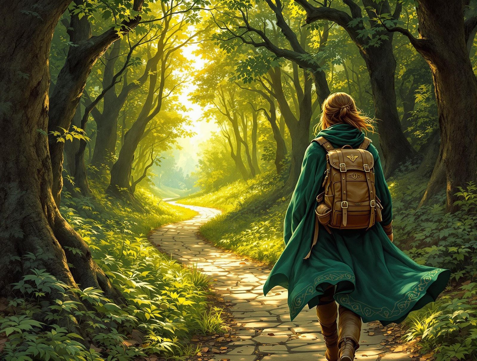 Ethereal Female Adventurer in Emerald Cloak Walks Through My...