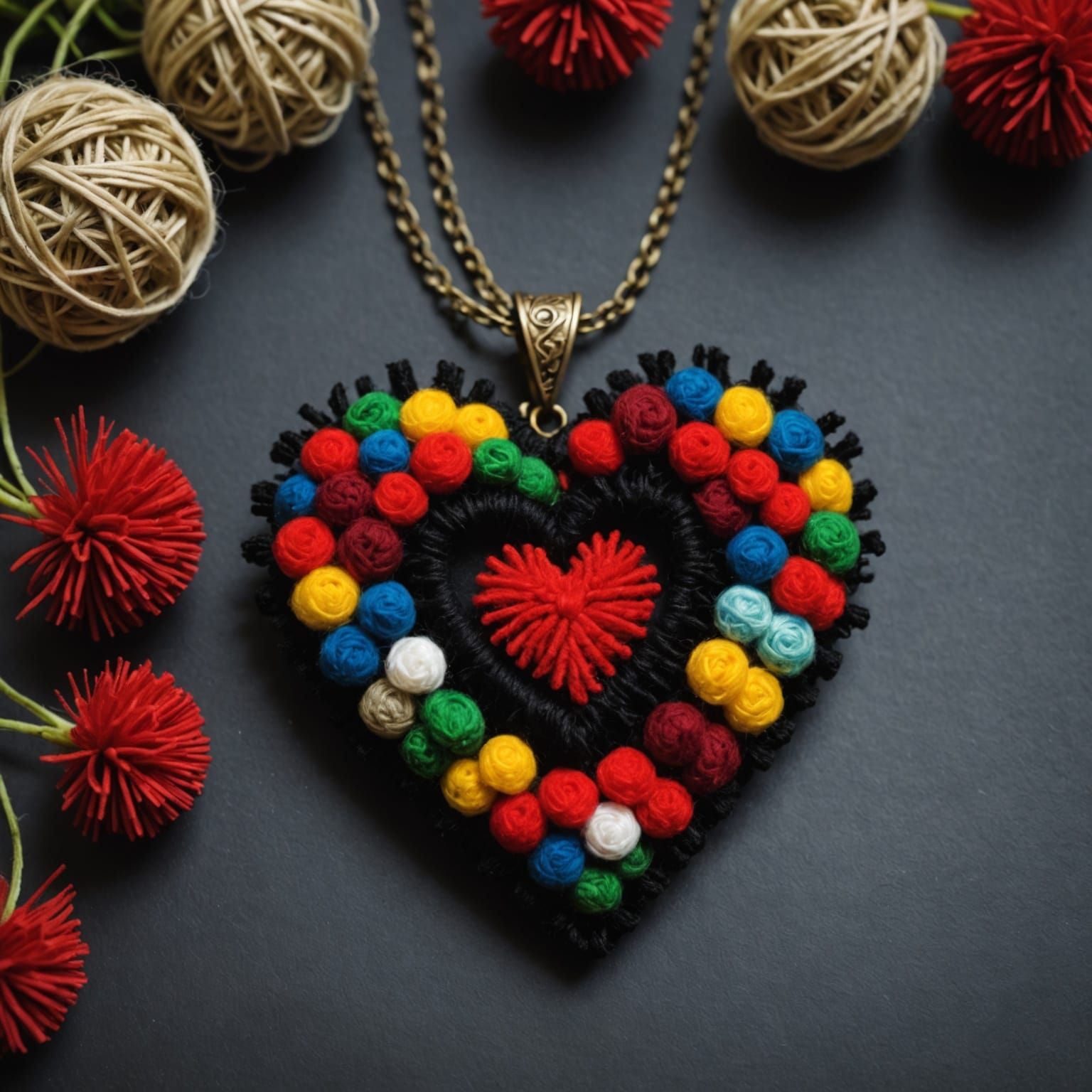 Gothic Pom Pom Heart in Pre-Raphaelite Style