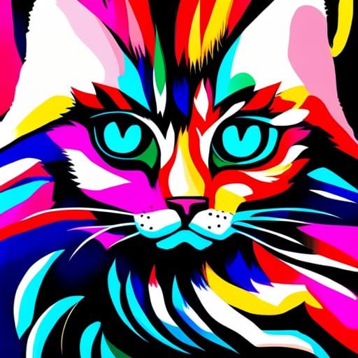 Cat War God Titan Clash in Abstract Art