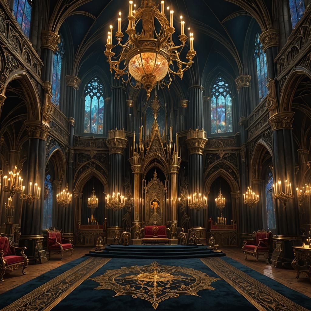 Gothic Throne Room with Excalibur and Crown
