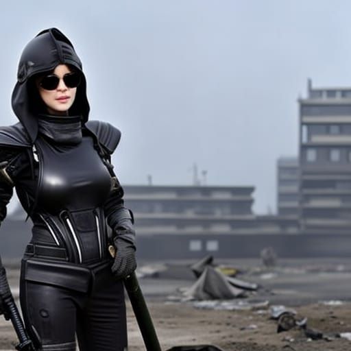 Soft girl cleaning wasted room, biochemical suit, post apoca...