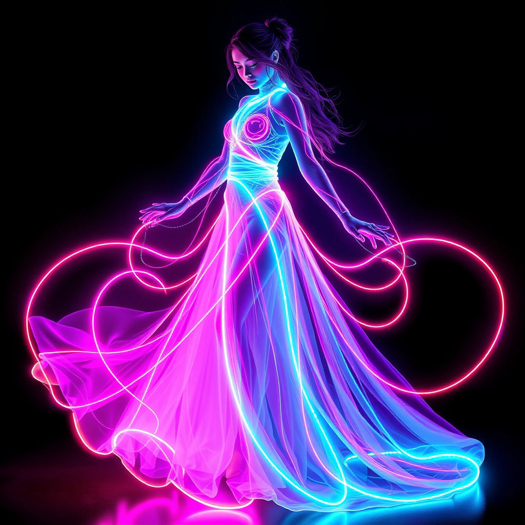 Neon Gown: Futuristic Concept Art in Electric Lights